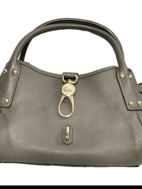 Dooney Bourke Belvedere Hobo Pebble Leather Logo Lock Gray Double Handle Handbag